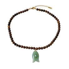 1pc High-Quality Summer Bohemian Style Jewelry, Exquisite Fashion Unique Brown Tiger Eye Stone Bead Chain Necklace, With Natural Stone Fish, Asymmetrical Pearls And Pig Nose Clasp. Chunky Jewelry Beaded Necklace, Perfect For Women To Wear At Music Festivals, Outings, Daily, Parties And Casual Activities. This Elegant Creative Women's Jewelry Necklace Made Of Tiger Eye Stone And Natural Stone Materials Is An Excellent Gift For Partners Or Sisters. - Multicolor - View 16