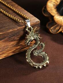 1pc Vintage Gothic Fierce Dragon Pendant Necklace, Gift For Men, Valentine's Day, Father's Day - Dragon - View 2