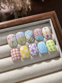 Floral Plaid Nail Art Steel Plate French Line Grid Rhombus Pattern Nail Artist Professional Auxiliary Transfer Tool - Multicolor - View 4