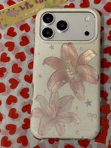 韓式INS風粉色羽毛百合花手機殼，適用於Apple 17 Pro Max 17 Pro 16 Pro Max 16 Pro 15 Pro Max 15 Pro 18 Pro Max 18，防震保護殼，女款小眾設計 - 白色 - 查看 4