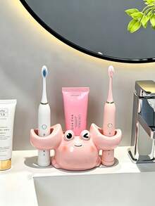 1pc Toothbrush Holder, Drill-Free Toothbrush Rack, Cute Crab Electric Toothbrush Storage Organizer, Bathroom Sink Toothpaste And Toothbrush Base Decor, Bathroom Sink Toothbrush And Toothpaste Storage Rack - Multicolor - View 4