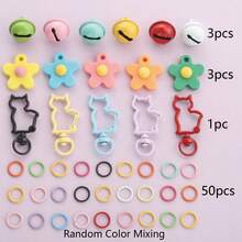 57pcs DIY Keychain Making Kit, Includes 1pc Keychain, 3pcs Flower Charms, 3pcs Bells And 50pcs Jump Rings, Suitable For Braided DIY Keychains, Bag Accessories, Floral Star Shaped Lobster Clasps, Animal Shaped Spring Clasps, Open Jump Rings, Pet Collar Connectors, Heart Key Rings, Hanging Luggage Tags, Climbing Outdoor Hook Accessories, Creative Holiday Gift DIY Keychain Accessories - Random Color Mixing (57pcs) - View 15