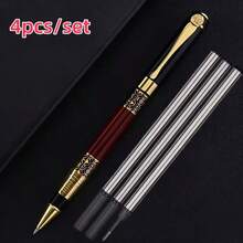4pcs/Set Premium Executive Metal Rollerball Pens | Heavyweight Medium Tip, Oval Barrel, Smooth Ink, Push-Button Cap, Convenient Pocket Clip, Mixed Colors - Ideal For Office, School, Gifts, Adult Use, Back To School - 4pcs/set - View 10