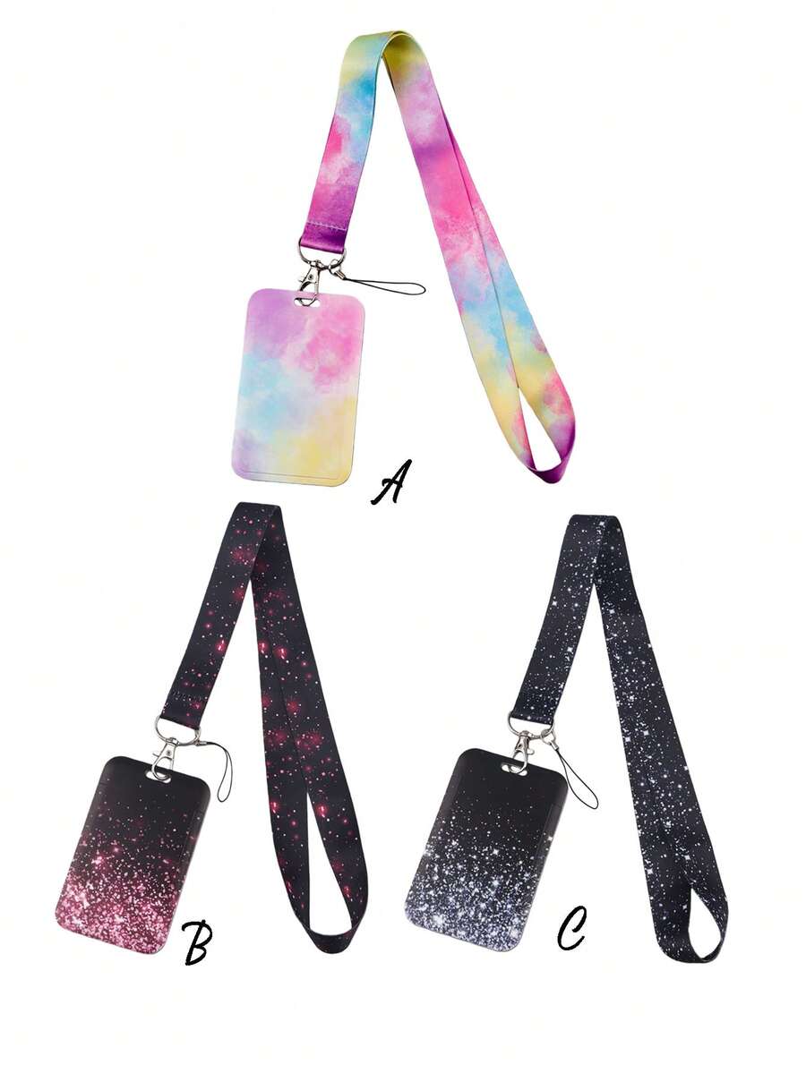 1 Set Glitter Pattern Fashionable Personalized Push-Pull Card Holder, Glitter Pattern Printed Keychain Pendant Bag Charm, Student ID Bus Card Protective Sleeve, Suitable For Office Workers And Students Daily Use - Rectangle - View 1