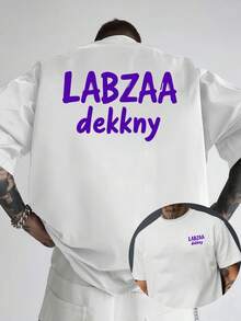 LABZAA, nueva camiseta de cuello redondo para hombre con estampado de doble cara en la parte delantera y trasera, estilo casual, deportivo, moderno y holgado para estudiantes y adolescentes, - Blanco - Ver 1