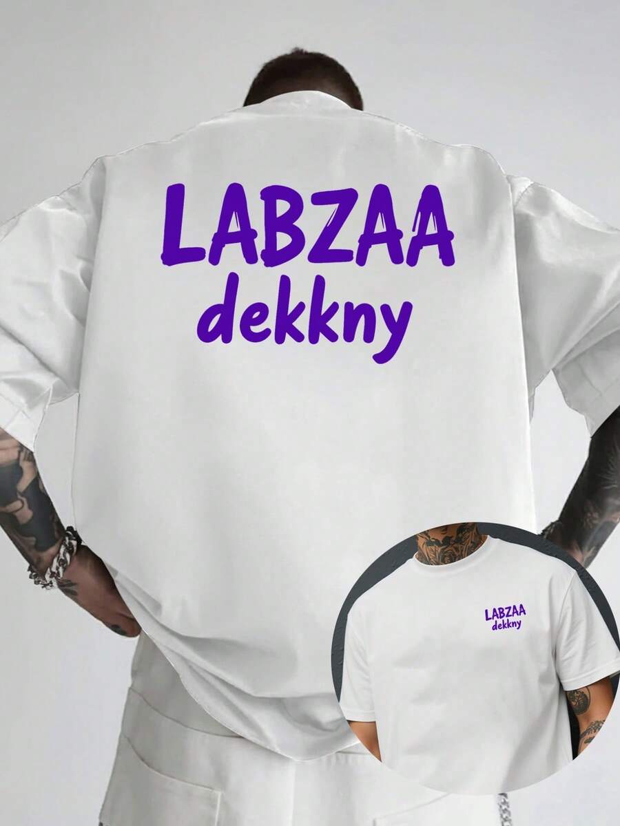 LABZAA, nueva camiseta de cuello redondo para hombre con estampado de doble cara en la parte delantera y trasera, estilo casual, deportivo, moderno y holgado para estudiantes y adolescentes, - Blanco - Ver 1