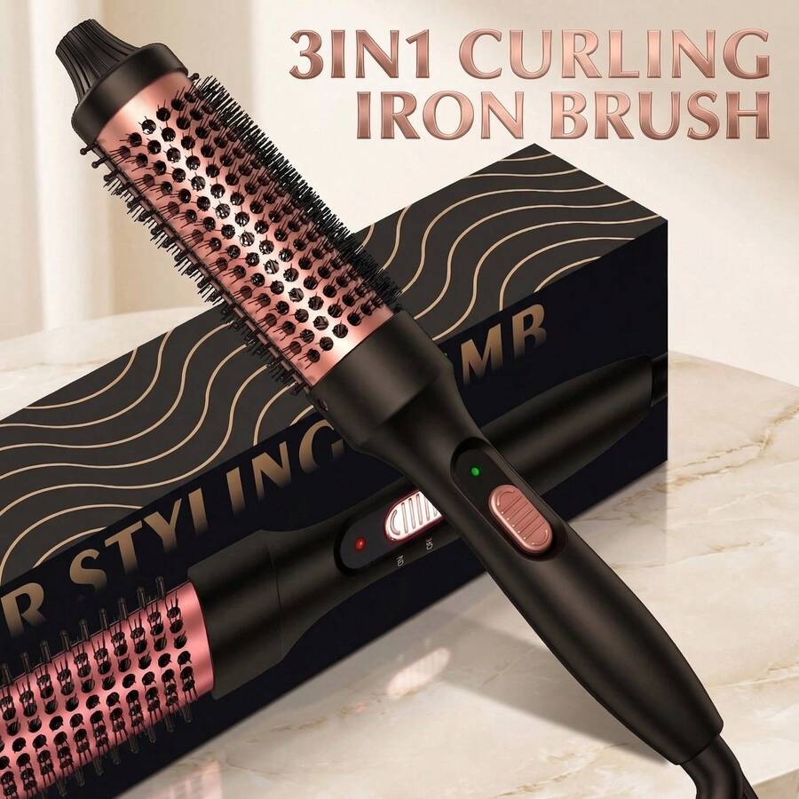 2-In-1 Heated Round Brush Curling Iron, 1.5 Inch Hot Comb, 30s Fast Heating, Volumizing Hair Styling Brush, Create Smooth Blowout Look, Root Lift, Natural Curls, Frizz Control, Women's Hair Styling Tool