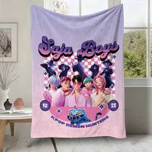 Saja 男童 Kpop 惡魔獵人格紋圖案法蘭絨毛毯，柔軟舒適絨毛刷毛毯，薰衣草至粉色漸層背景，適用於沙發、床、客廳、臥室、辦公室、旅行、四季 - 顏色 1 - 查看 6