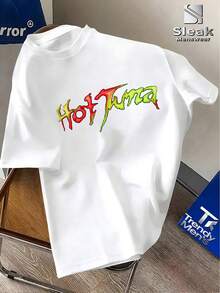 Camiseta de manga corta para hombre con estampado de doble cara, que presenta un vibrante diseño de esturión tropical con elementos de graffiti de colores brillantes. Esta marca de ropa urba - Blanco - Ver 2