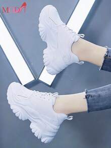 Zapatillas de deporte para exteriores, versión coreana de suela gruesa, modernas y versátiles, transpirables, deportivas y de ocio, zapatos blancos - Beis - Ver 5