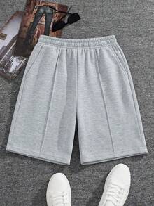 1pc Boys' Casual Sports Shorts With Personalized Front Decor, Spring Summer Autumn Back To School Season - Light Grey - View 8