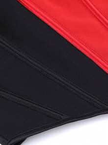 Red And Black Colorblock Fitted Corset Top, Sweetheart Neckline Bandeau Style Corset, Women's Waist-Cinched Tight Corset, Suitable For Halloween, Cosplay And Parties - Multicolor - View 5