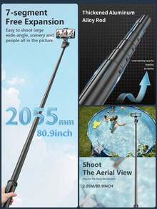 AXNEN 78.74"/2M Extendable Super Long Selfie Stick Tripod,Multi-Angle Rotation Phone Holder With Bluetooth Remote Control,1/4" Screw Interface With Cold Shoe Suitable For Action Camera,Fill Light,Smartphone Live Streaming,Photography,Vlogging. - View 10