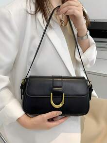 1pc Lacquered Polyurethane Leather Handbag For Women, Y2k Babe Bag, Mini Square Bag, Shoulder/Underarm Bag,Retro Inspired Bag, Fashionable Black Bag - 黑色 - 查看 1