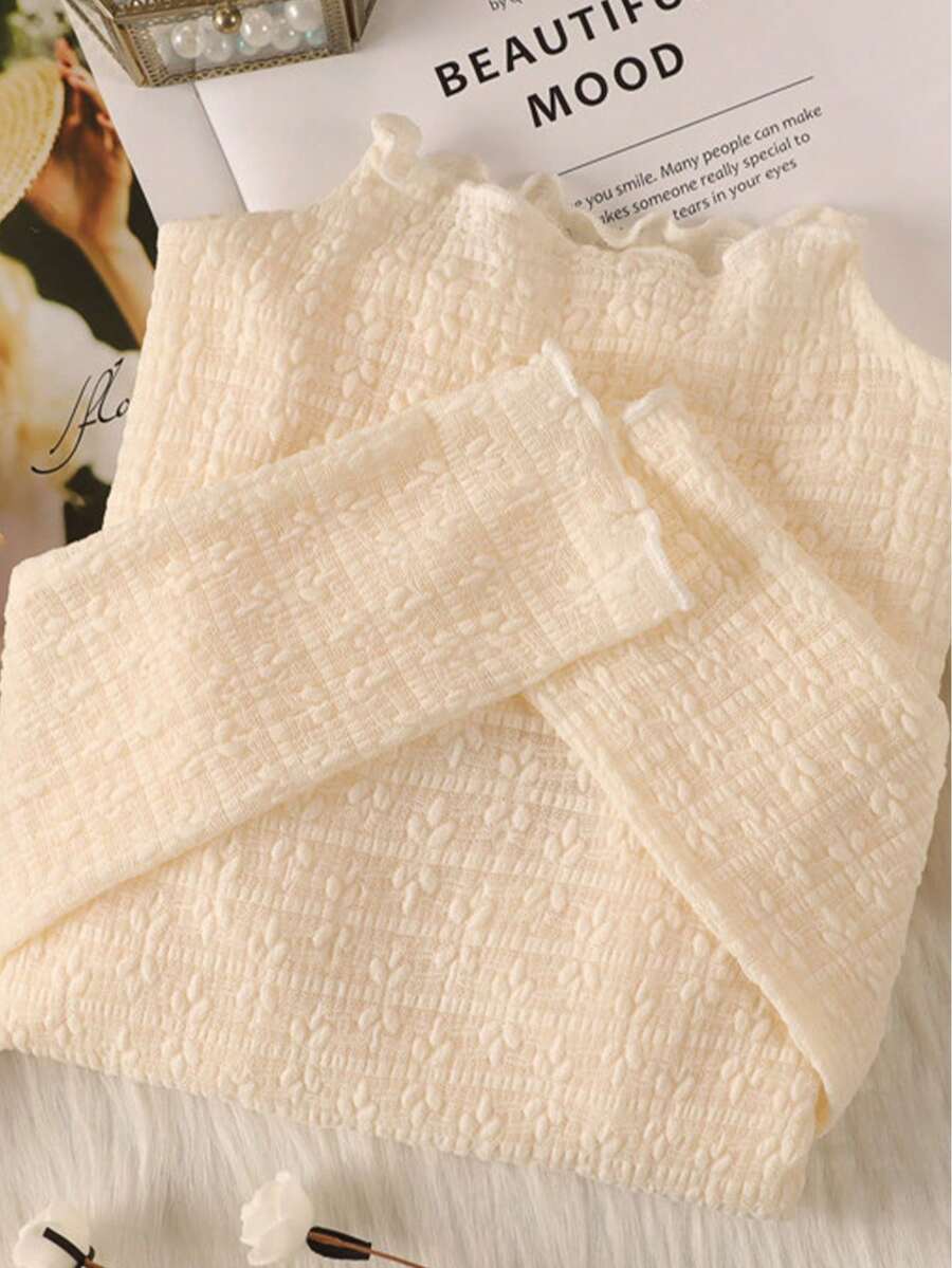 女款半高領蕾絲內搭衫 薄款長袖秋冬新款毛衣內層 高端網紗上衣休閒款 - 杏色 - 查看 1