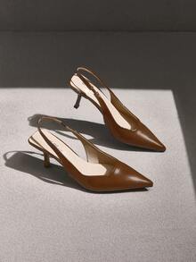 NobleVue Damen High Heel Pumps, Spitze Zehen High Heels, Mode Stilettos, Slingback Slingback Sandalen, Kitten Heels - Khaki - Übersicht 3