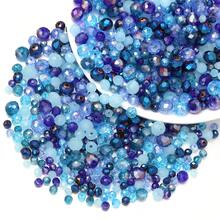 1 paquete de cuentas de cristal de punto en tonos azules, tonos de color aleatorios (cantidad aleatoria por color) - Azul - Ver 4