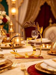 Gold Openwork Heart Table Numbers 1/20Pcs 10x10cm Thickened Base Insertable Number Cards Acrylic No Assembly Required Romantic Luxury Reusable Easy Install DIY For Wedding Anniversary Baby Shower Graduation Wedding Favor Table Centerpiece Home Decor - Multicolor - View 10