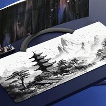 Large Gaming Mousepad, Desktop Use, Chinese Landscape Ink Painting Style Desk Mat, With Seamed Edges, Stunning Scenery Desk Mat, Non-Slip Rubber Base, Keyboard Mat/Computer Mat, Large XL Black And White Style Mousepad - Mouse Pad - View 5