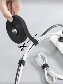 5m Reusable Hook And Loop Cable Ties, Adjustable Multi-Purpose Cable Management Straps, For Desk, Office, Dorm, Car, Garden Plants, Organizing Data Cables, Chargers & Network Cables - Black - View 1