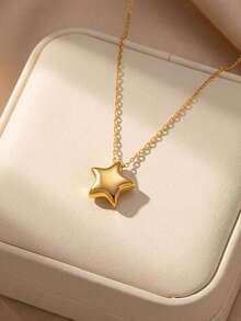 1 pieza Collar minimalista de estrella de cinco puntas estilo europeo y americano, collar artístico vintage con colgante de estrella para la clavícula, adecuado para uso diario y como regalo - Dorado - Ver 3