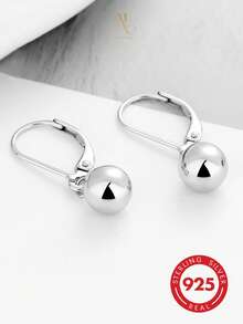 1 Pair Fashionable & Elegant Unique Minimalist 925 Silver Geometric Square & Round Ball Earrings For Women, Suitable For Holiday, Party, Valentine's Day, Birthday Gift - Silver - View 5