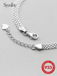 SYMFNY Minimalist Wide Band 925 Sterling Silver Basic Chain Bracelet - Silver - View 3