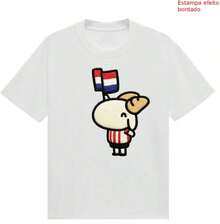 Playera de  con cabrita kawaii, efecto bordado, unisex, color negro - Blanco - Ver 1