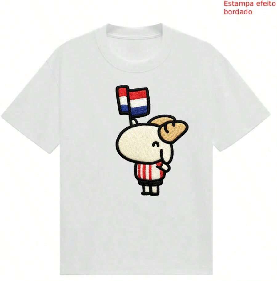 Playera de con cabrita kawaii, efecto bordado, unisex, color negro - Blanco - Ver 1
