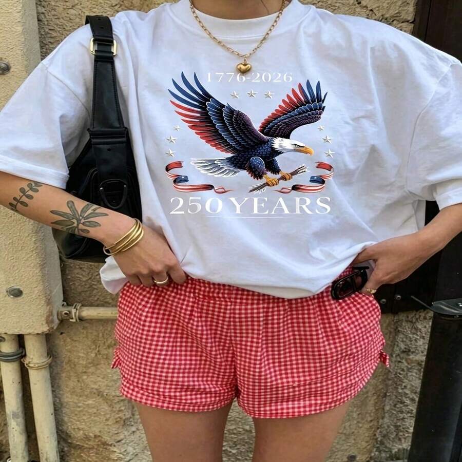 Heartfelt Daily Casual Graphic T-Shirt 100% Cotton Oversized Soft Breathable Casual Crewneck Short Sleeve Top Aesthetic Vintage Red White Checkered Shorts Street Style Basic Casual We - 白色 - 查看 1