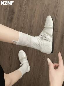 NZNF Giày thể thao đế bằng phong cách Đức cao cấp cho nữ, kiểu dáng mới mùa thu, giày sneaker đa năng dễ phối với chân váy - trắng - Xem 3