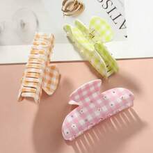 1pc Fashionable Vintage Portable Lightweight Daily Commute Versatile Plaid Casual PEVA (Polyethylene-Vinyl Acetate) Small Flower Rhinestone Shark Claw Hair Clip Summer Hair Accessories - Multicolor - View 3