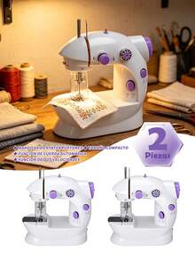 2 Pieces Mini Electric Sewing Machine, Portable Sewing Machine With LED Light, Patchwork Function, Button Sewing, Zipper, Cylinder Sewing, Electric Sewing Machine, Mini Micro Handheld Sewing Machine For Clothes, Pedal And Night Light, Dual Speed And Dual Switch. - 查看 1