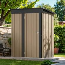 Outdoor Storage Shed 5 X 3 FT Lockable Metal Garden Shed Steel Anti-Corrosion Storage House With Single Lockable Door For Backyard Outdoor Patio (Brown) - Brown - View 4