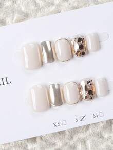 10 miếng móng tay giả dán ngắn hình oval làm thủ công, móng acrylic màu trắng sữa & vàng champagne, phong cách nhẹ nhàng sang trọng, trang trí lá vàng kim tuyến, phối màu tối giản, có thể tái sử dụng, phù hợp cho hàng ngày, tiệc tùng & lễ hội, mọi mùa, dòng nail art vàng bán chạy - Vàng - Xem 18