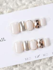 10 miếng móng tay giả dán ngắn hình oval làm thủ công, móng acrylic màu trắng sữa & vàng champagne, phong cách nhẹ nhàng sang trọng, trang trí lá vàng kim tuyến, phối màu tối giản, có thể tái sử dụng, phù hợp cho hàng ngày, tiệc tùng & lễ hội, mọi mùa, dòng nail art vàng bán chạy - Vàng - Xem 16