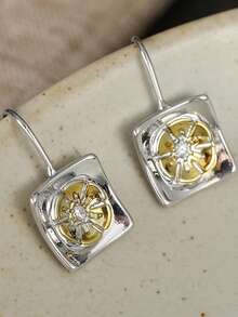 Lightweight Luxury Dual-Tone Square Earrings, Suitable For Women's Daily Commute, Date, Niche Atmosphere Earrings - Two-color - View 8