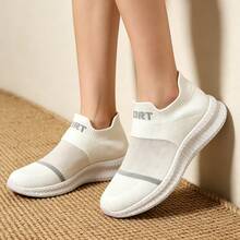 Women White Transparent Colorblock Casual Breathable Sneakers Street Style Low Top Skateboard Shoes, Comfy Non-Slip Lace Up Casual Sneakers - 白色 - 查看 2
