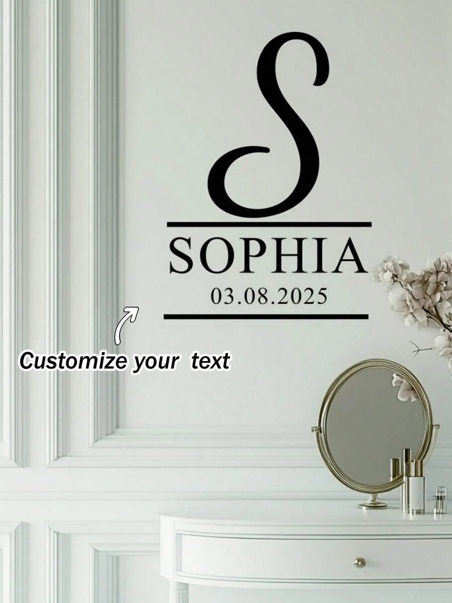 Custom Initial & Date Wall Decal, Personalized Commemorative Letter Design Home Decor, Waterproof Removable Wall Sticker, Suitable For Doors, Walls And Windows - Multicolor 16 - View 1