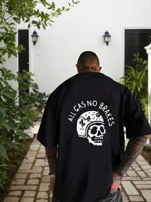 Camiseta de talla para hombre, diseño estampado a doble cara, transpirable y que absorbe la humedad, lavable aáquina y fácil de cuidar, cuello redondo informal, manga corta para tod - Negro - Ver 3