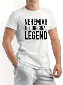NEHEMIAH LA LENDA Camiseta Divertida - Un regalo divertido para hombres, papás, amigos y familiares - Camiseta casual de manga corta con cuello redondo en blanco y negro -% algo - Blanco - Ver 2