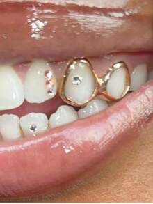 1pc Personalized Classic Polished Double Hollow Hip Hop Teeth Grillz Dental Veneers, Daily Holiday Decorative Accessory, Cosplay Photography Prop - Multicolor - View 2