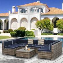 7-Piece Outdoor Wicker Patio Sofa Set, Rattan Conversation Furniture With Cushions And Table - Multicolor 29 - View 7