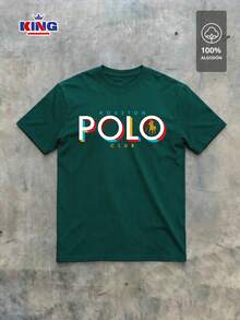 Original HPC POLO T-Shirt With Round Neck And Short Sleeves – Themed Graphic Design "HPC: Retro Typography Houston" – 100% Cotton - 墨綠色 - 查看 2