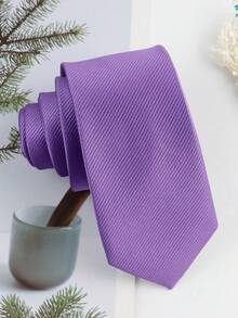 ZLQ&GOU 1PC Men's Solid Color Diagonal Stripe Business Formal Necktie, Neck Accessory Suitable For Party, Vacation, Work, Wedding, Slim Fit Narrow 6cm Tie,Halloween - Lilac Purple - View 1
