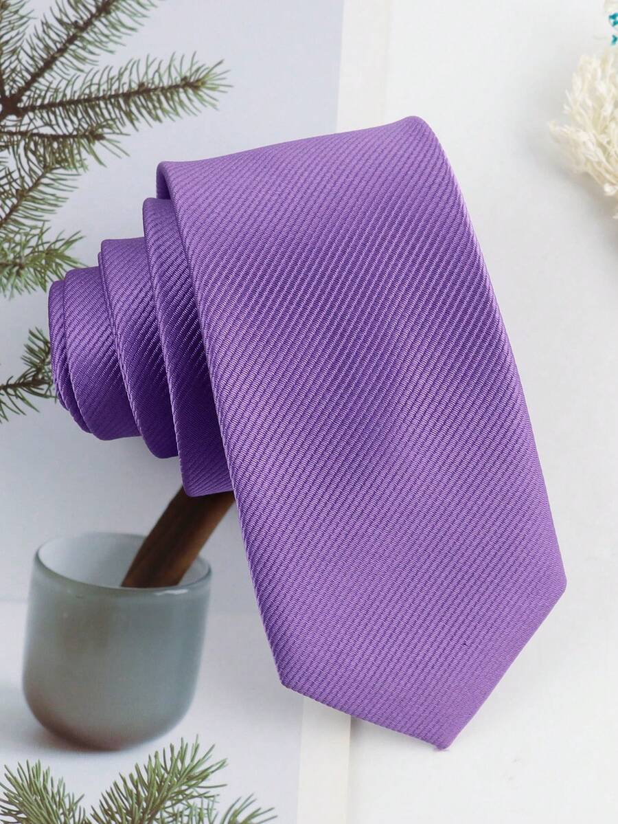 ZLQ&GOU 1PC Men's Solid Color Diagonal Stripe Business Formal Necktie, Neck Accessory Suitable For Party, Vacation, Work, Wedding, Slim Fit Narrow 6cm Tie,Halloween - Lilac Purple - View 1