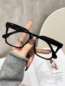1pc Women's Geometric Pattern Transparent Glasses, Suitable For Daily, School, Office And Other Occasions - Clear - View 4