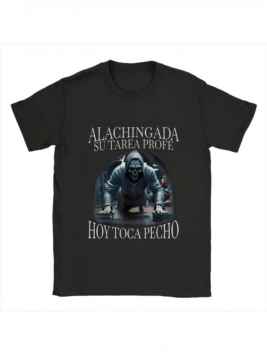 con estampado de calavera divertida para fitness, Halloween y uso casual - Camiseta transpirable de manga corta unisex para todas las estaciones, camiseta gráfica para gimnasio, TALLA GRANDE - Negro - Ver 1