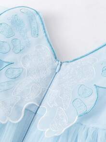 Balabala Girls High Waist Princess Dress Embroidered Tulle Party Dress - Ice Blue - View 7