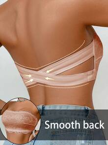 Women's Lace Seamless Comfortable Bandeau Bra With Back Closure - Pink - View 4